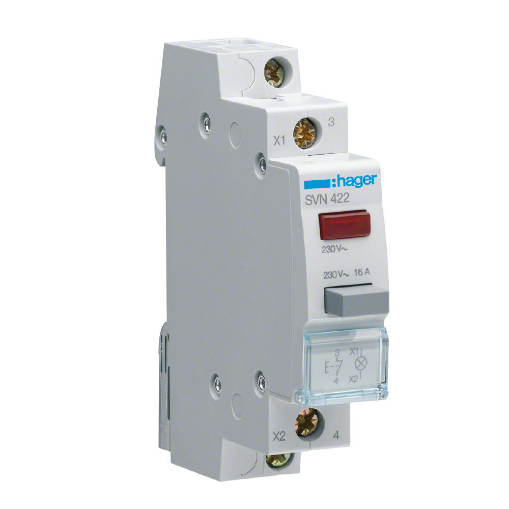 hager Tryckknapp svn422 1ö+röd kalotte 230vac