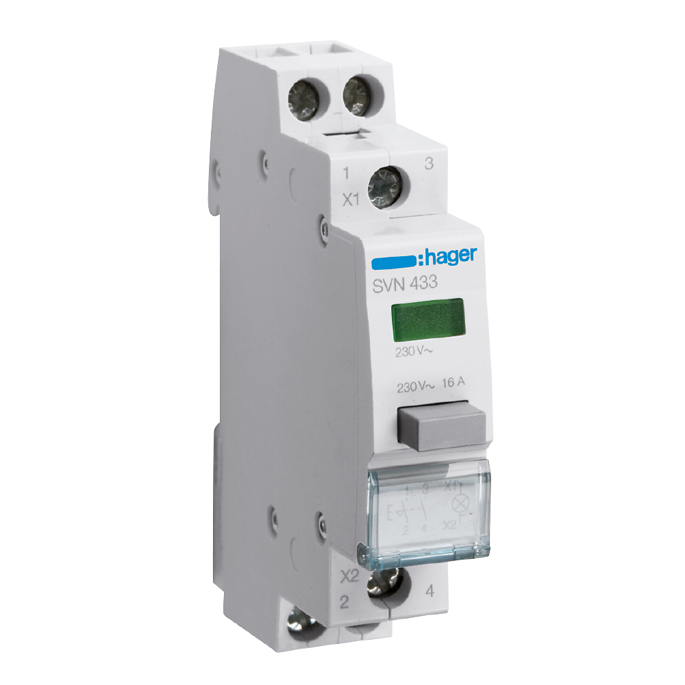 hager Tryckströmställare svn433 2s+grön kalotte 230vac