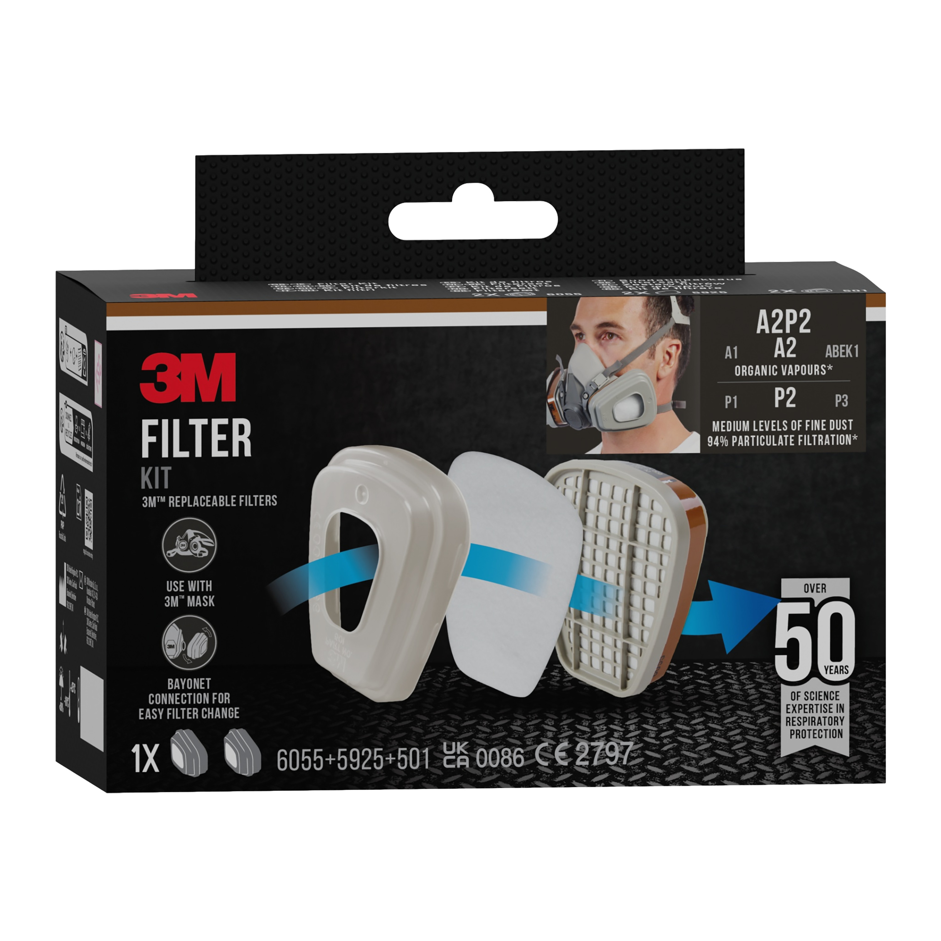 3m 3m filter,sprutmål, 6002 cr,a2p2,