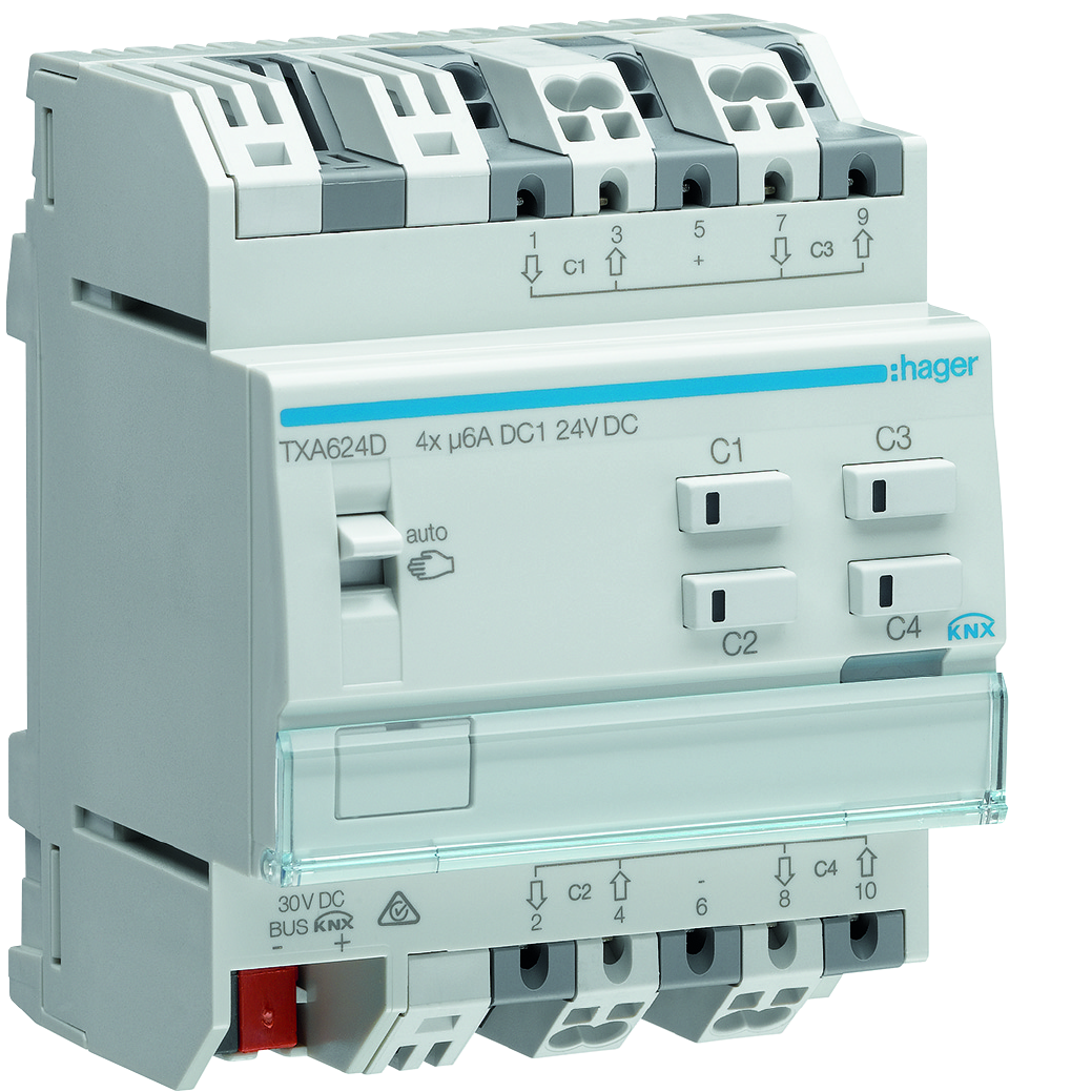 hager Lähtöyksikkö knx easy txa624d 4x6a 24vdc vs t din