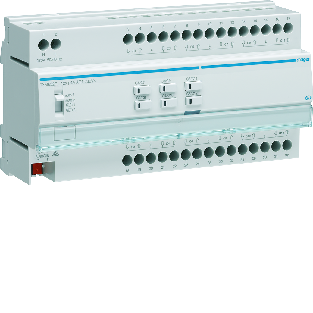 hager Output module knx txm632c 12x4a vs din