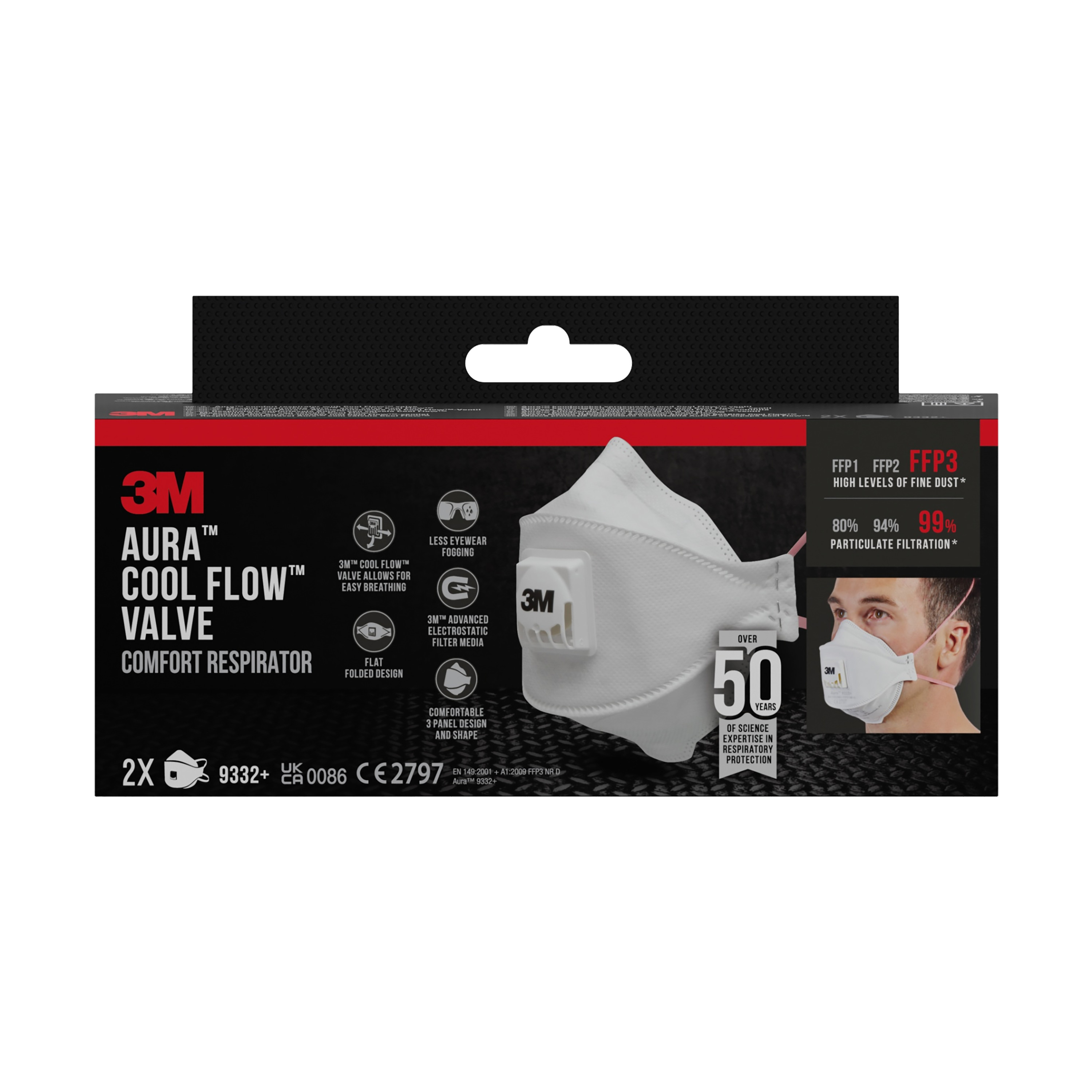 3m Hengityssuojain 3m ffp3 venttiil. 9332+ aura 2kpl