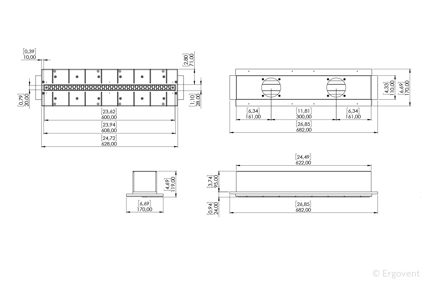 ergovent Ventilation valve ergovent lineo 600 profile vertical