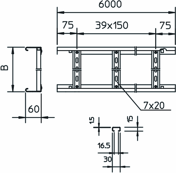 obo bettermann Cable ladder e90 sl 650 vsf f, 500x60x6000