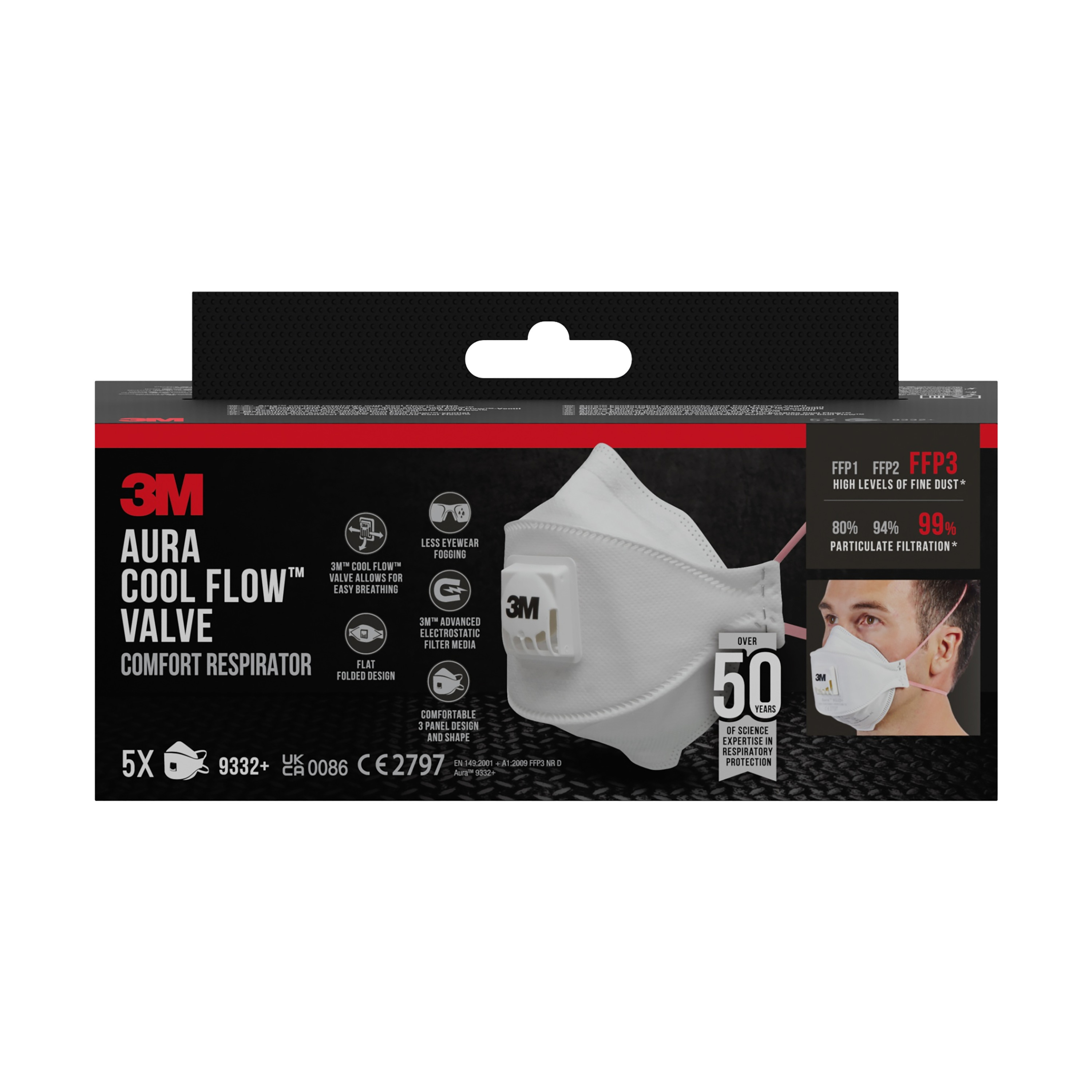 3m Hengityssuojain 3m ffp3 venttiil. 9332+ aura 5kpl