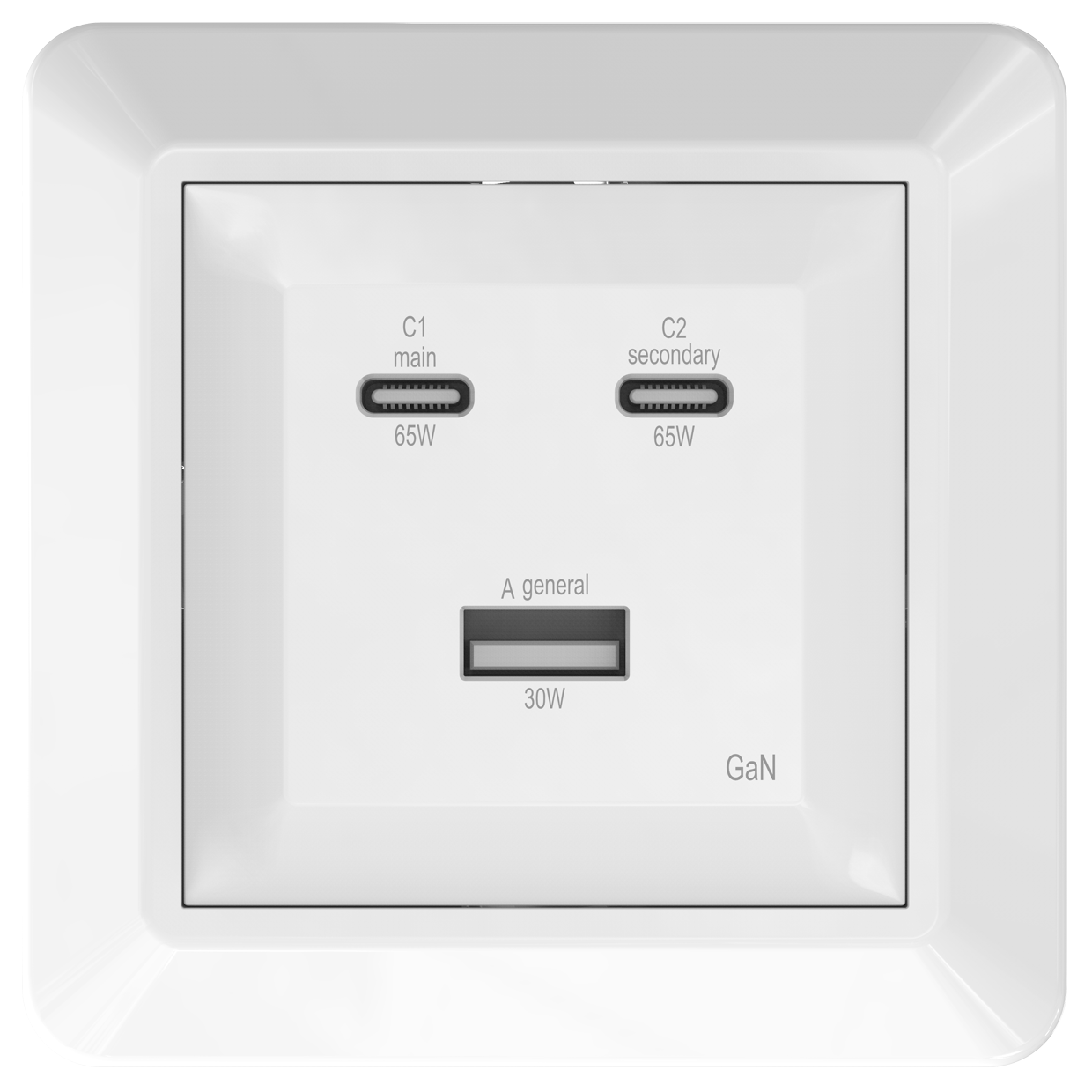 Britely USB lader innfelt 65W USB A/2xC, RH matt