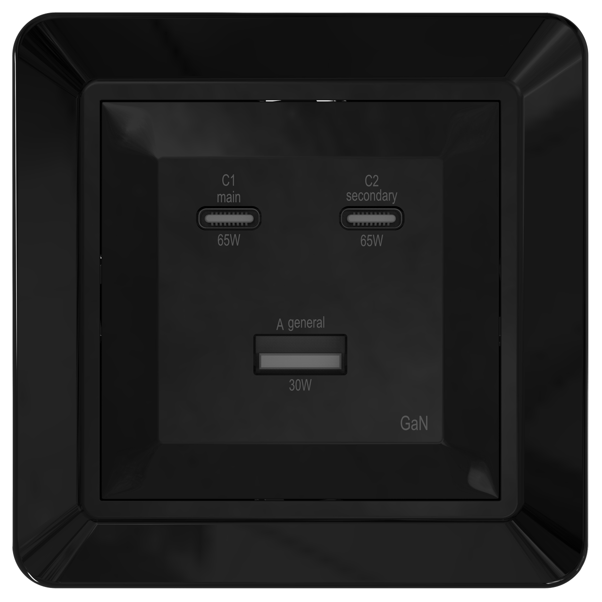 Britely USB lader innfelt 65W USB A/2xC, Sort matt