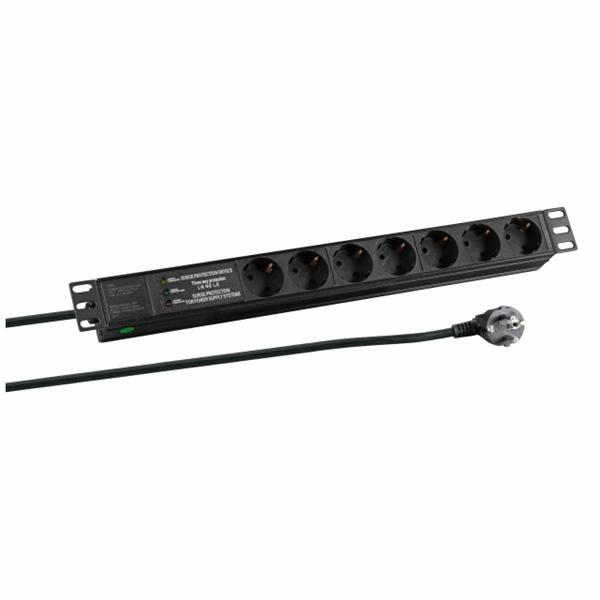 19" Strømlist  7 uttak uten bryter m/Ver