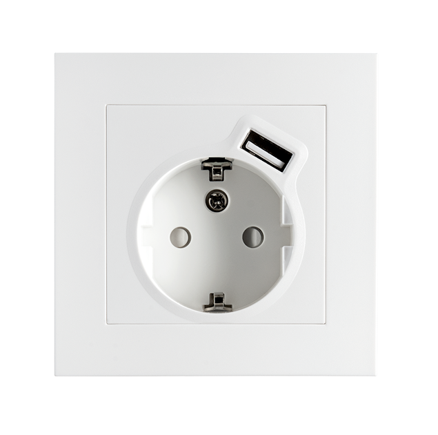 STIKK IF ENKEL M/J + USB-A LADER 2,4A HVIT | Innfelte stikkontakter ...