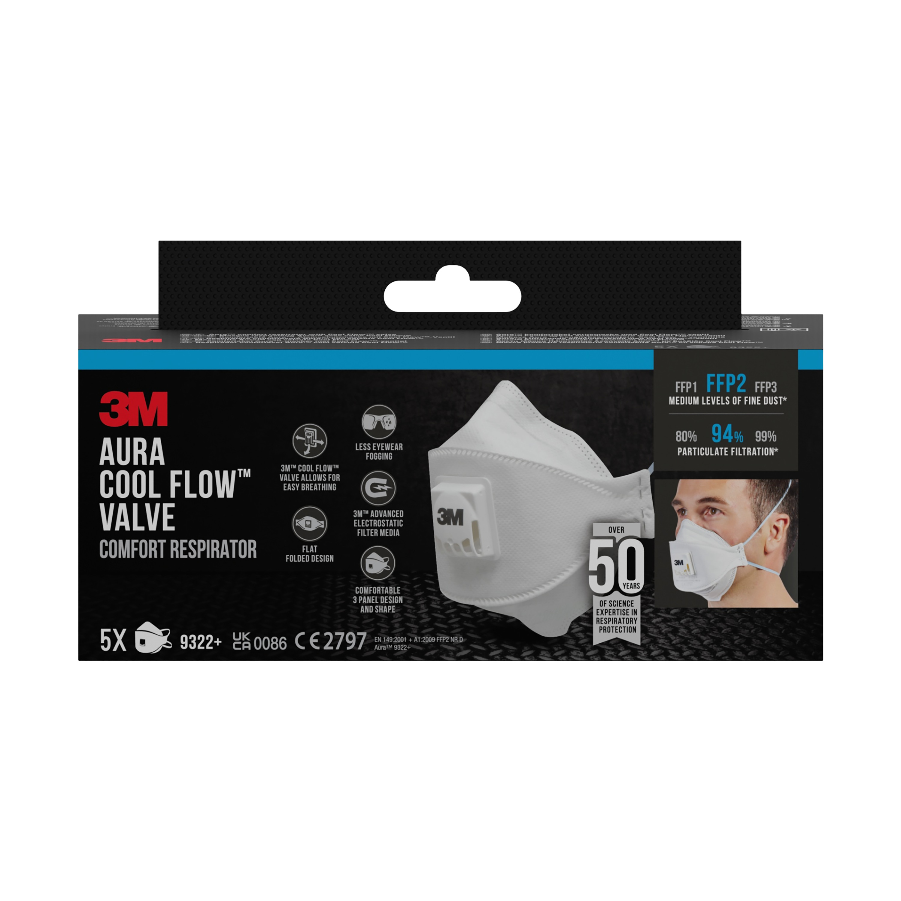 3m Hengityssuojain 3m ffp2 venttiil. 9322+ aura 5kpl