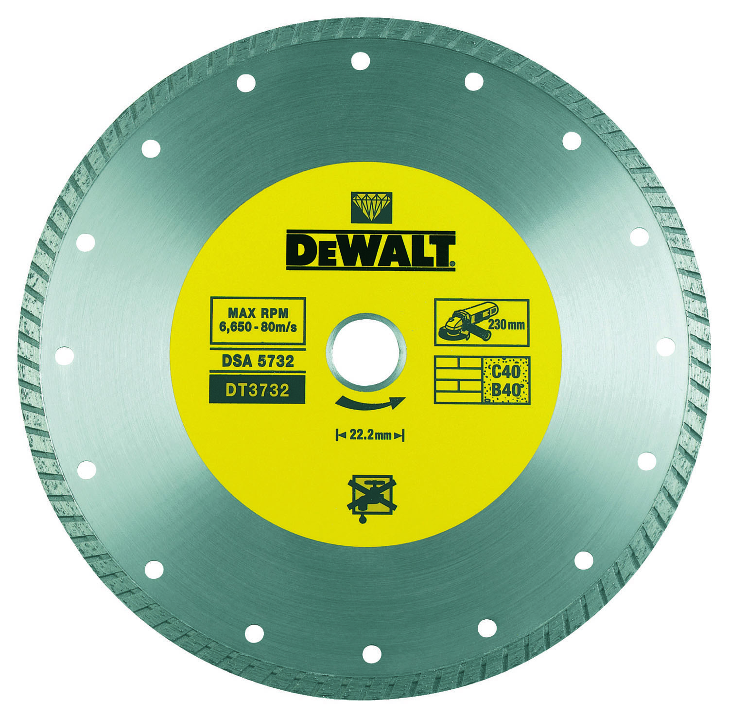 DIAMOND CUTTING DISC DEWALT HP2 TURBO 230X22.23MM