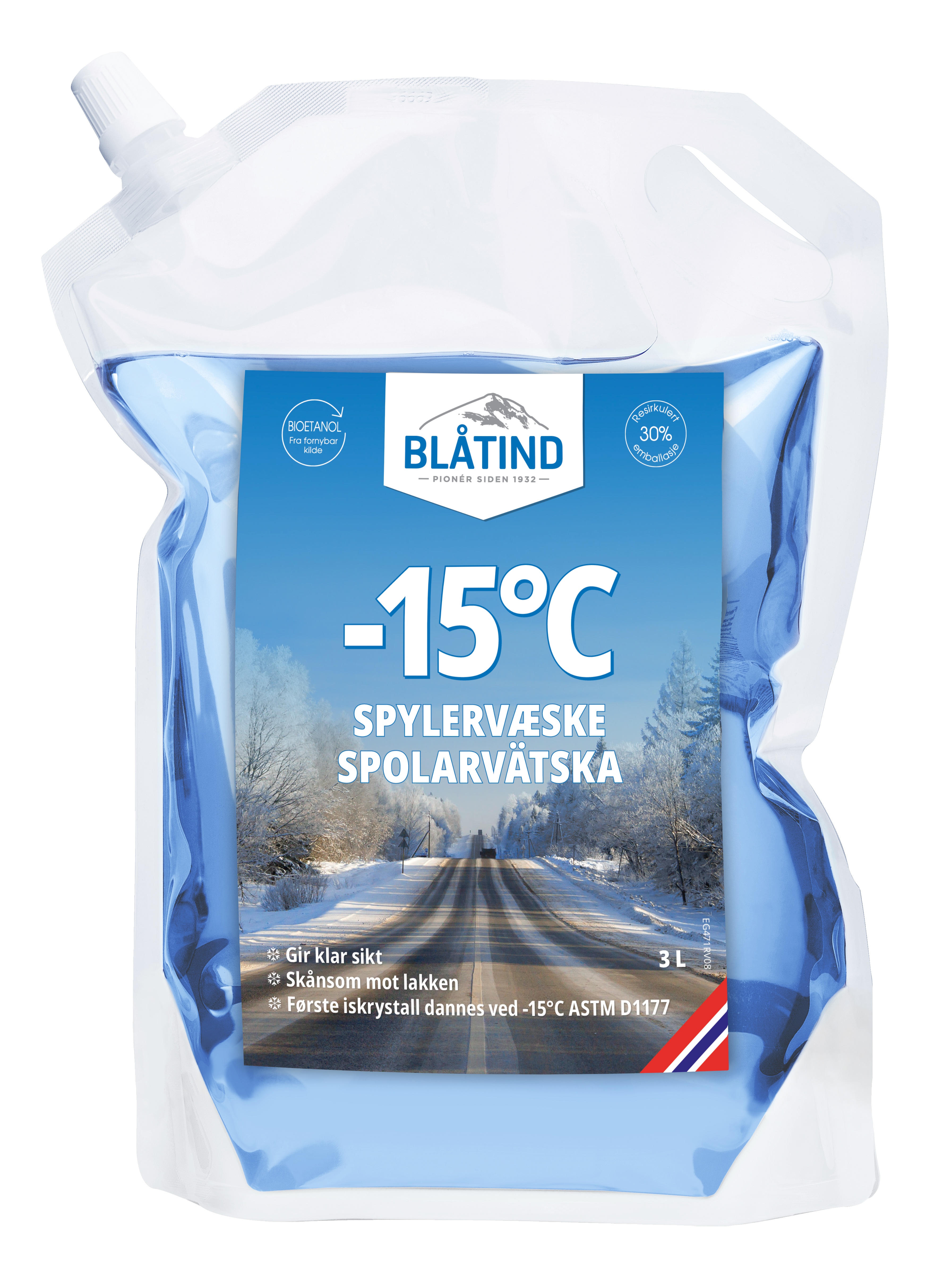 Blåtind Spylervæske -15 grader 3L Pose