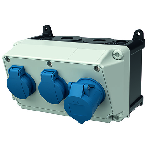 AMAXX-uttakssentral, IP44 2 schuko, 1 CEE