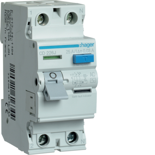 hager Srovės nuotėkio relė cd226j 2p 25a 30ma 230v ac