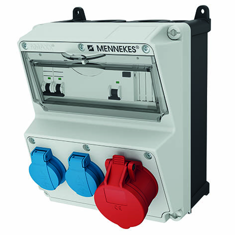 AMAXX-uttakssentral, IP44 2 schuko, 1 CEE med vern