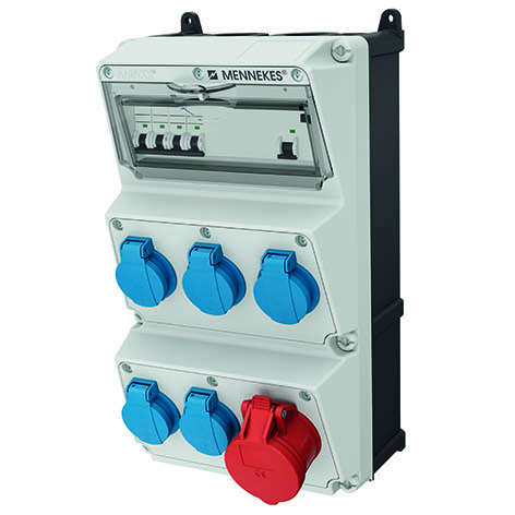 AMAXX-uttakssentral, IP44 5 schuko, 1 CEE med vern