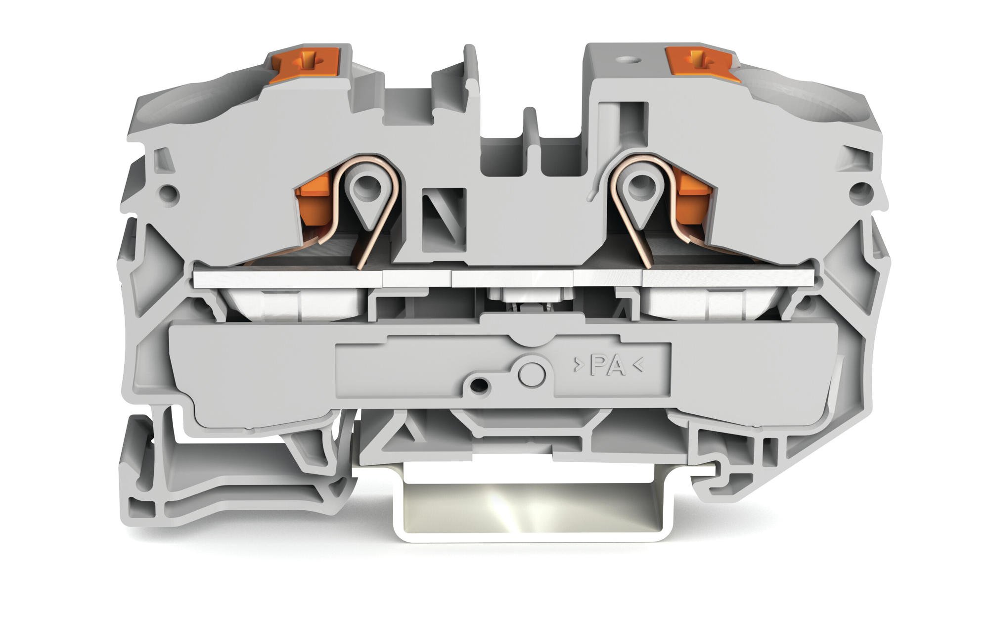 2-cond through terminal block push-button 16 mm², gray