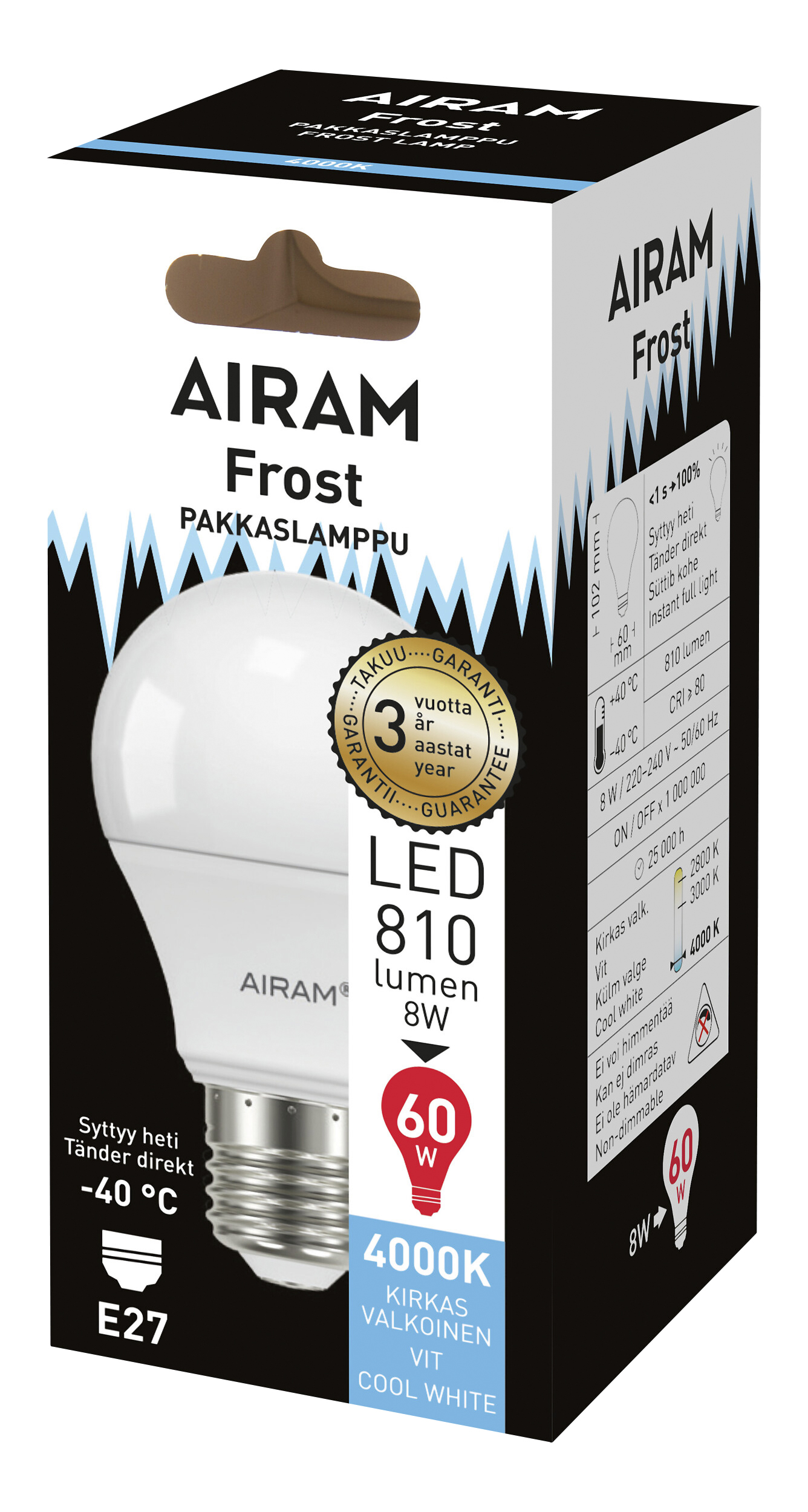 airam Am led 8w840 e27 a a60 840 810lm e27 frost op