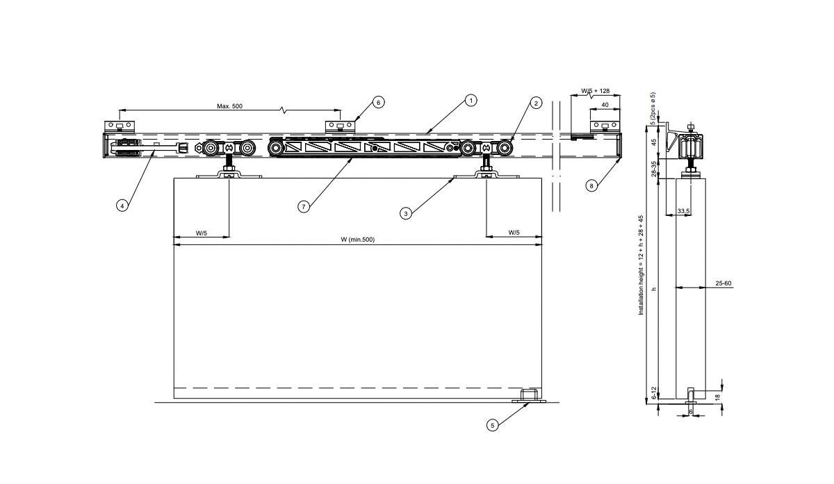 helaform Beslagsserie helaform 75 flow 2400mm 1x100kg dörr