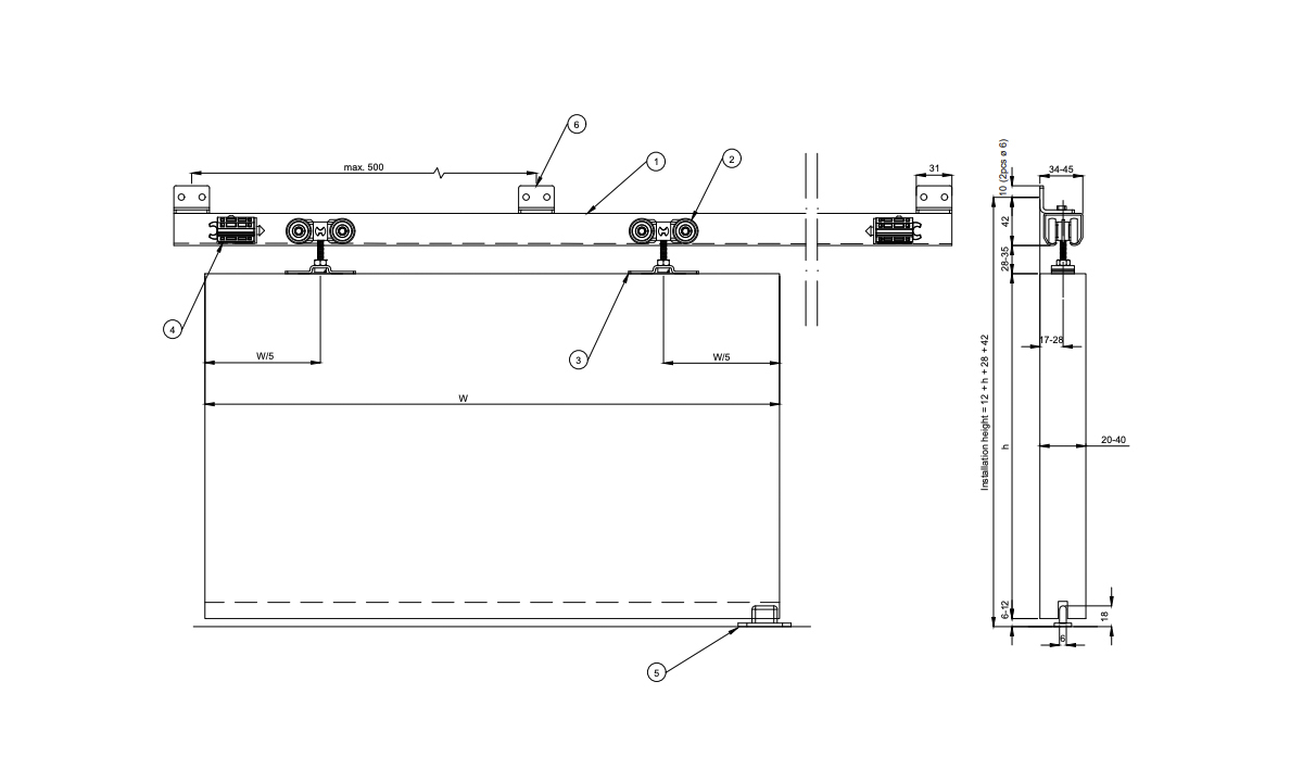 helaform Beslagsserie helaform 75 junior 2000mm 1x50kg dörr