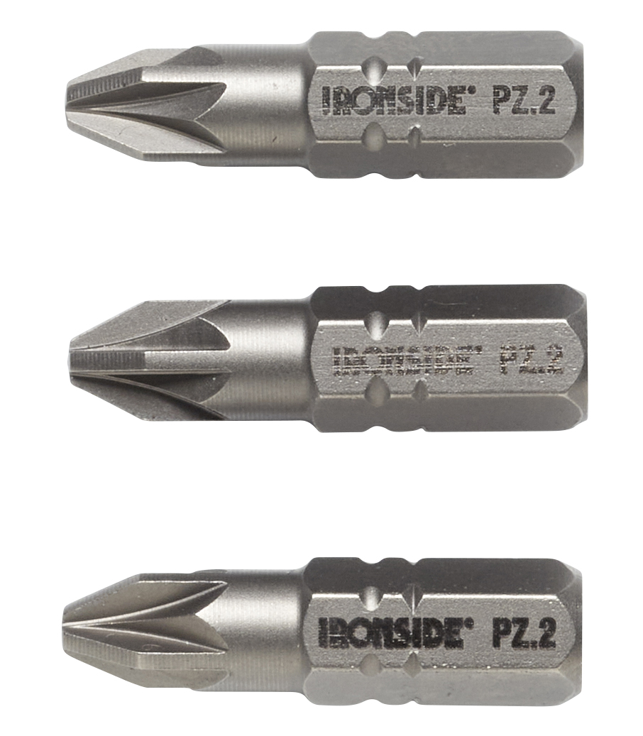 SCREW BIT IRONSIDE PZ2 1/4" 25MM 3 PCS