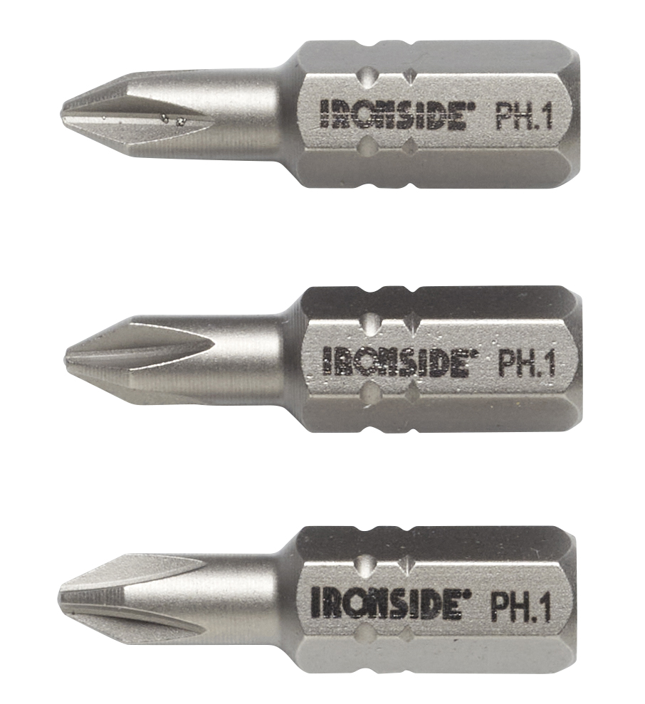 SCREW BIT IRONSIDE PH1 1/4" 25MM 3 PCS