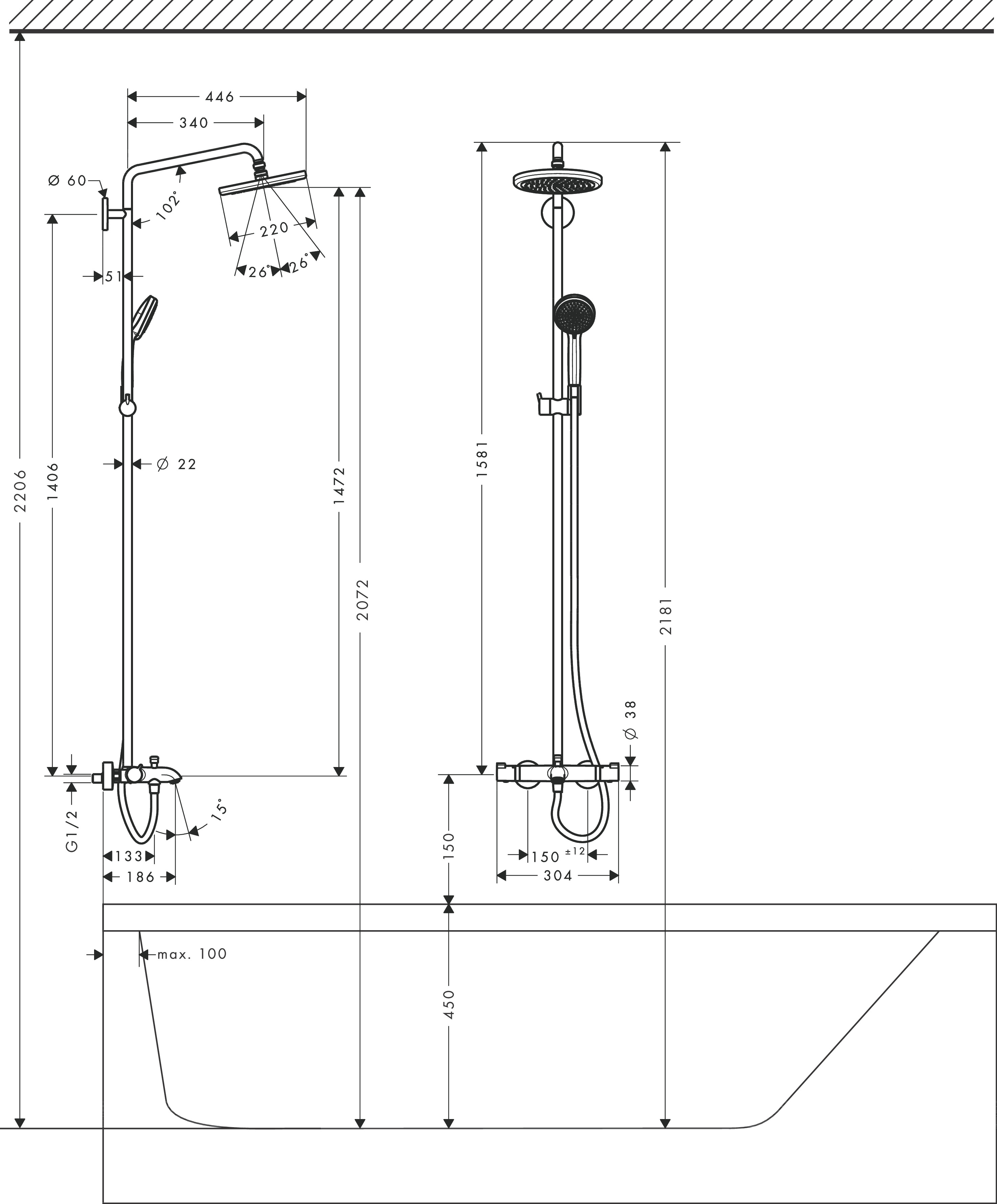 hansgrohe Showersystem hansgrohe 27868000 croma 220 air spout