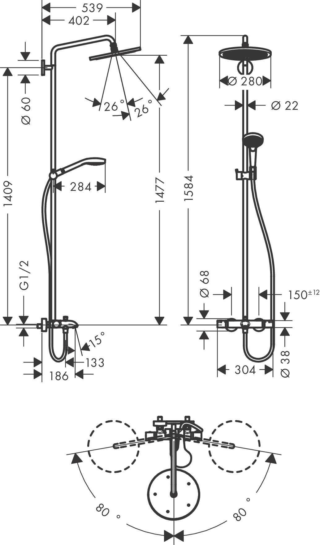 hansgrohe Duschkombination hansgrohe 26557000 croma 280 air pip