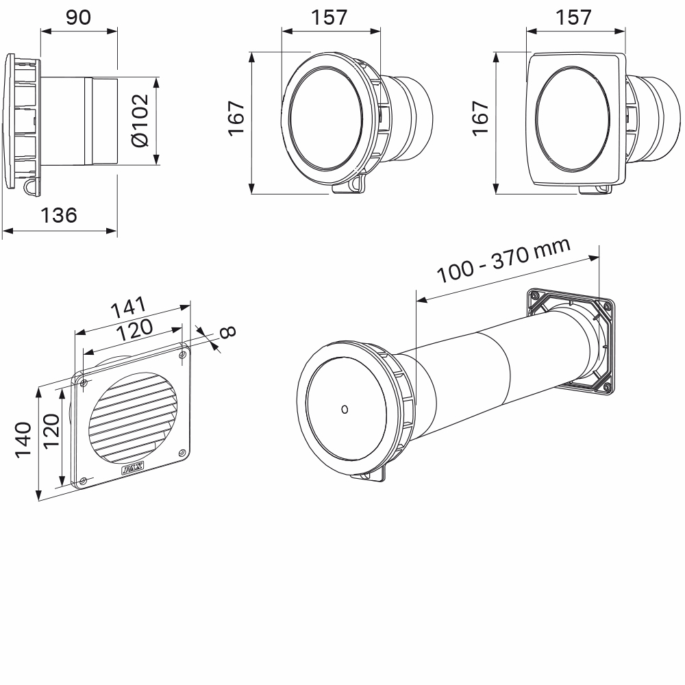 pax Supply air vent pax ftp100 termostat, rectangular