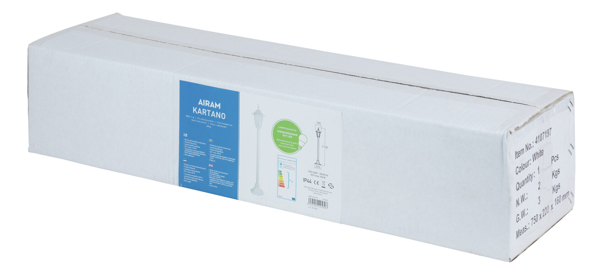 airam Gårdsarmatur ip44 e27 glc wh h1150