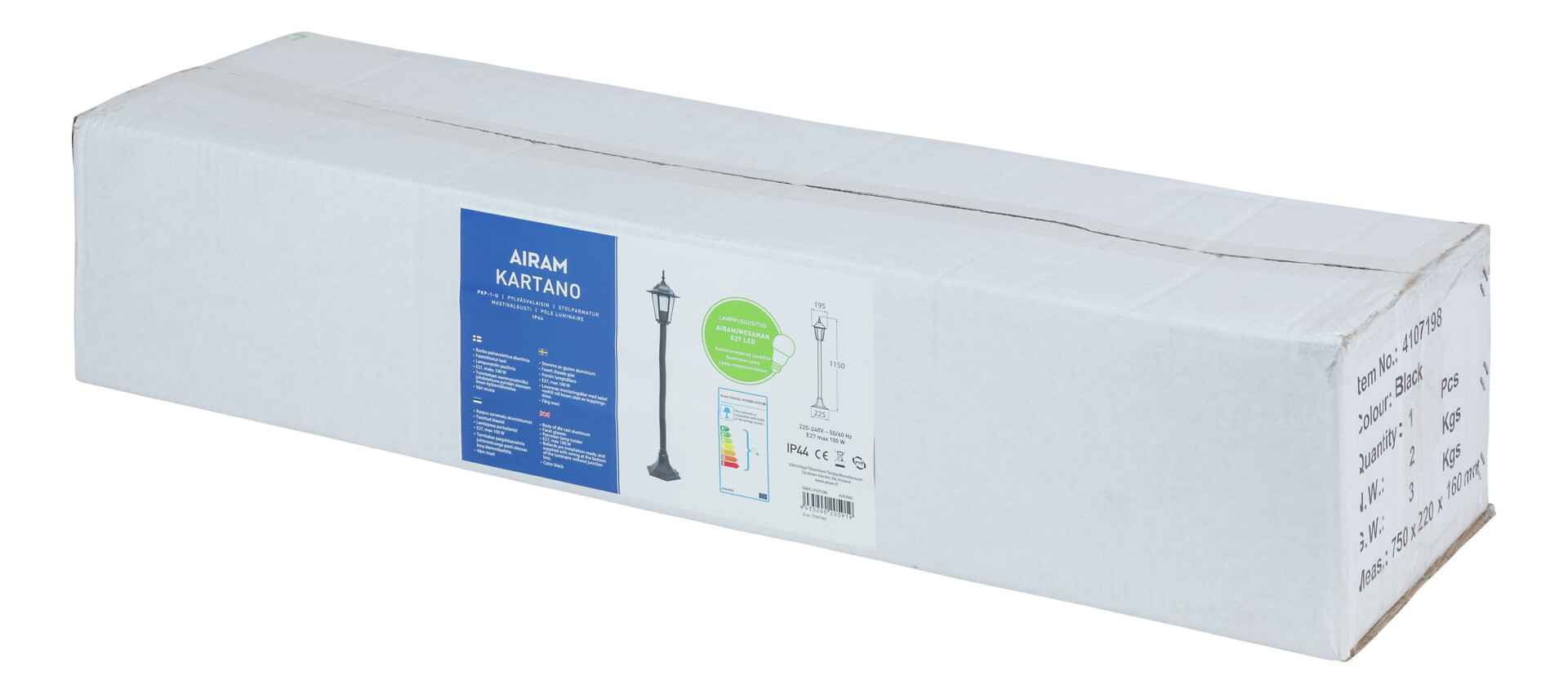 airam Pihapiirivalaisin kartano ip44 e27 glc bk h1150