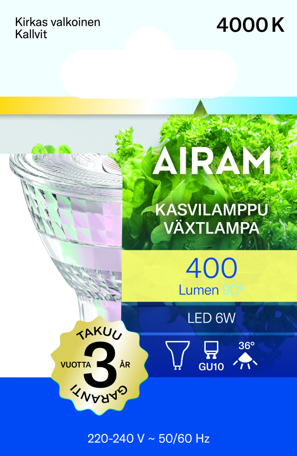 airam Led-lamp plant par16 840 400lm gu10 plant op