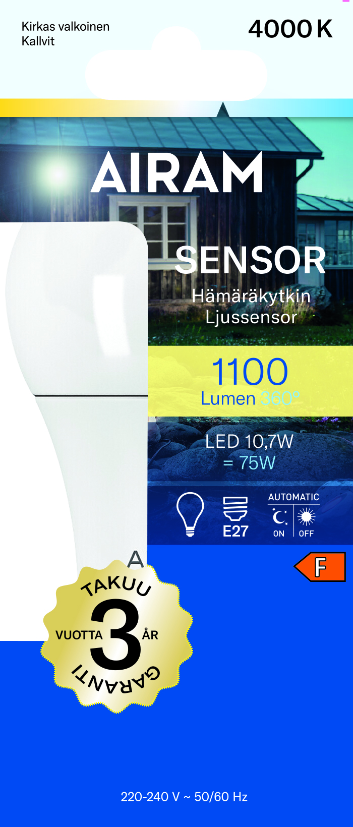 airam Led lamp airam led a60 840 1060lm e27 sensor op