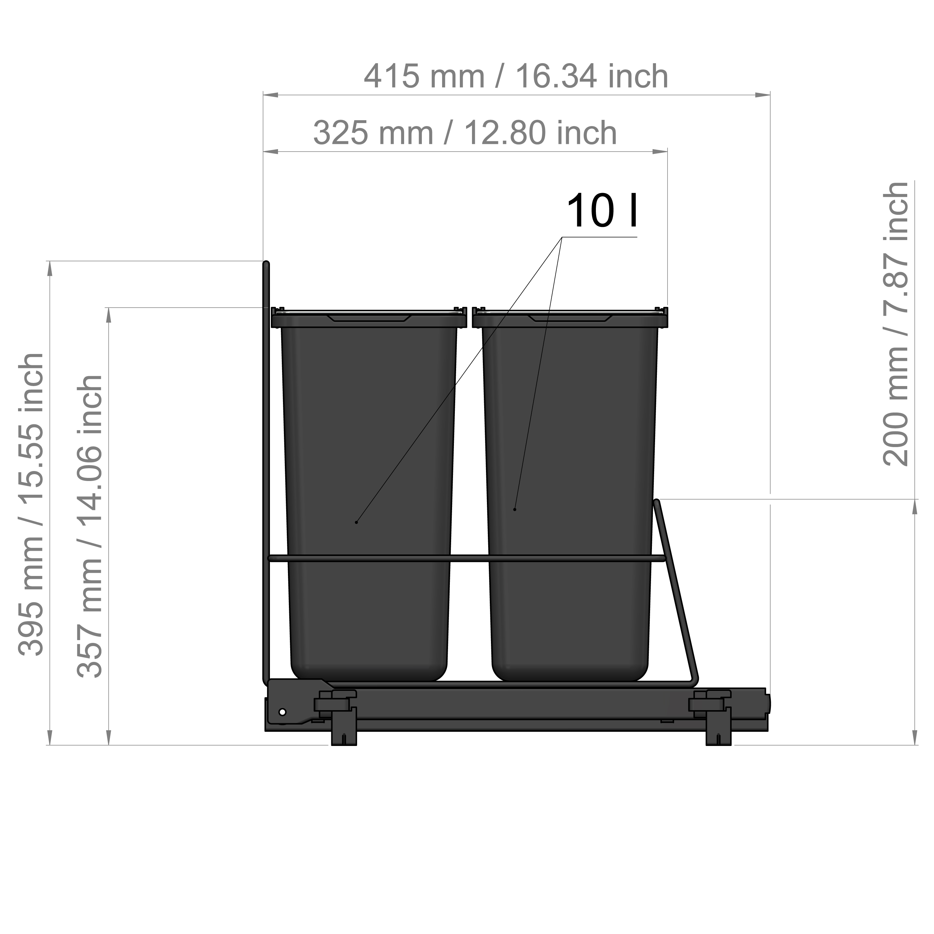 lanka & muovi Waste sorting drawer lm 2 bins 62/2 anthracite