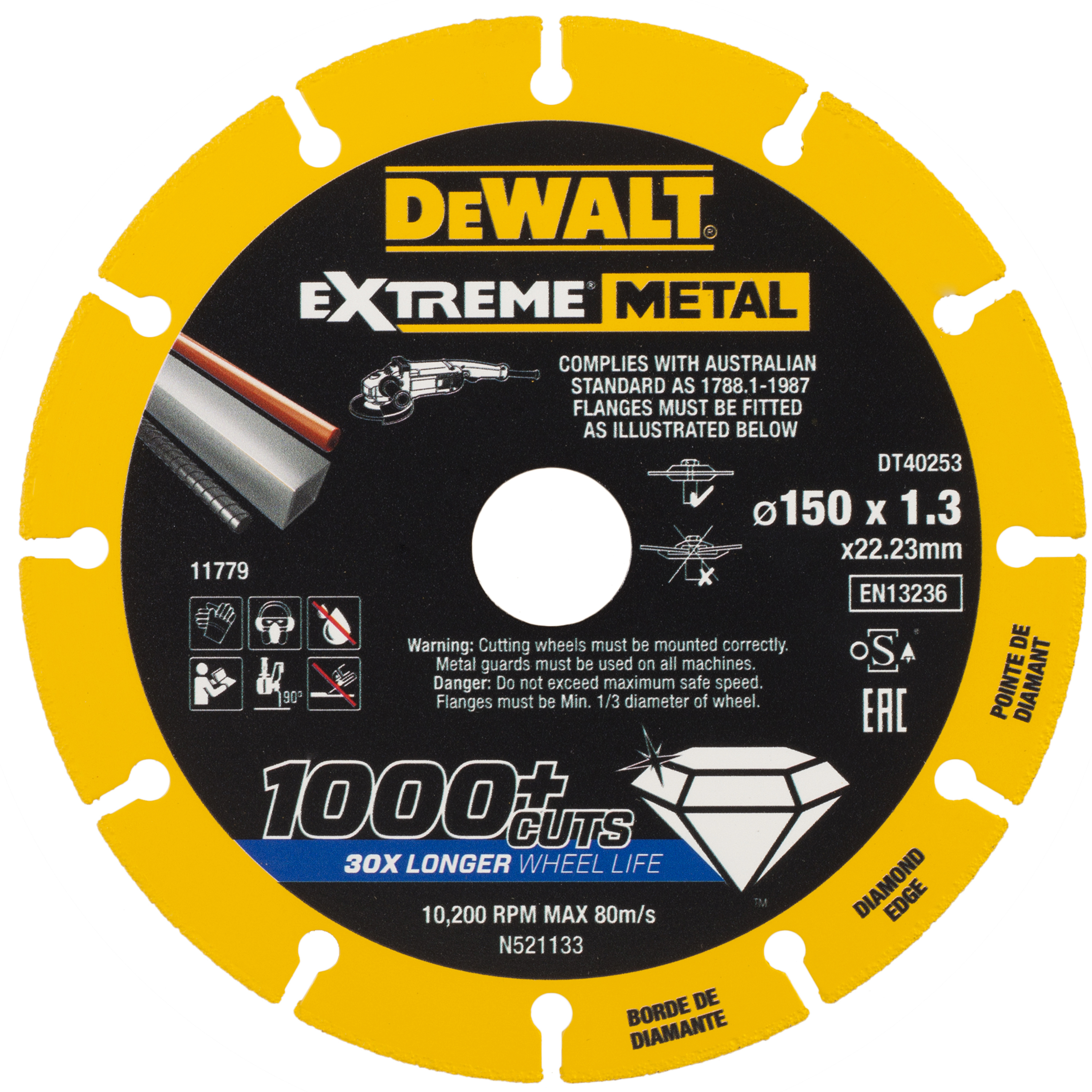 DIAMOND DISC DEWALT EXTREME METAL 150X22.23X1.3MM