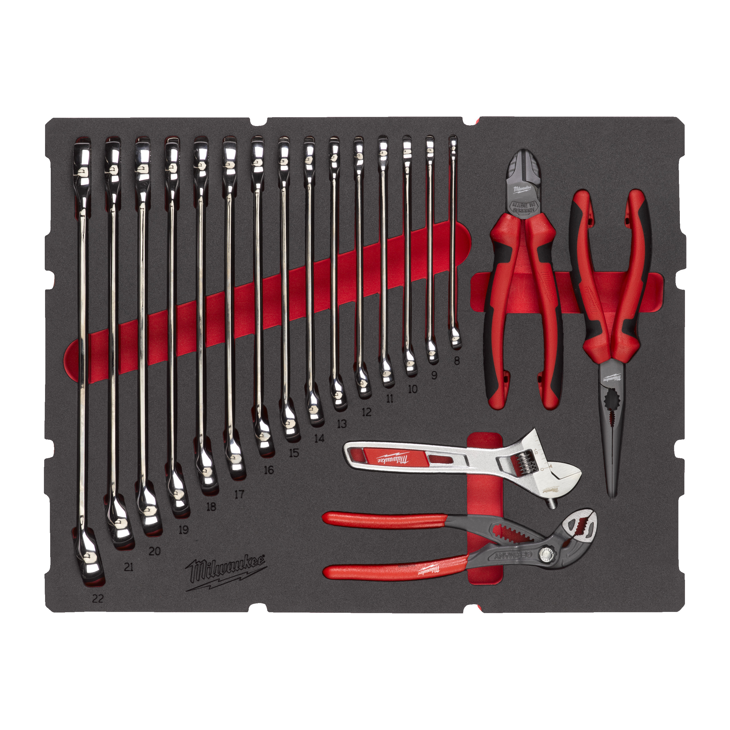 SPANNER/PLIER SET MILWAUKEE PACKOUT MAXBITE FOAM INS 19P