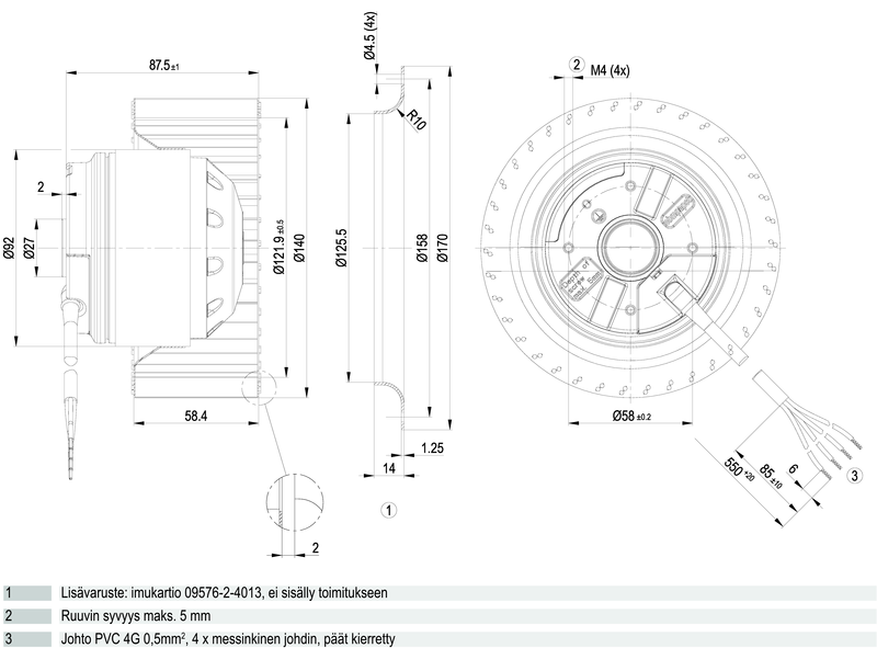 ebmpapst Radialfläkt r2e140ai2832 4uf 185w vänster