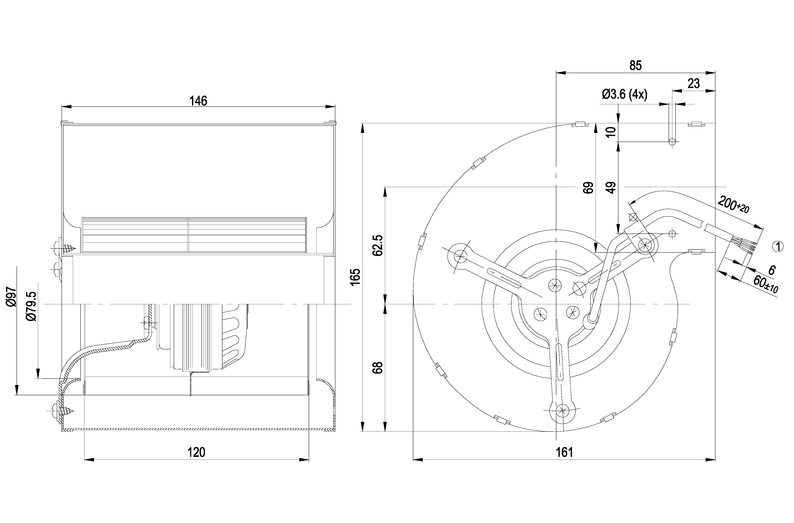 ebmpapst Radialfläkt d2e097bk8038 2uf 77w