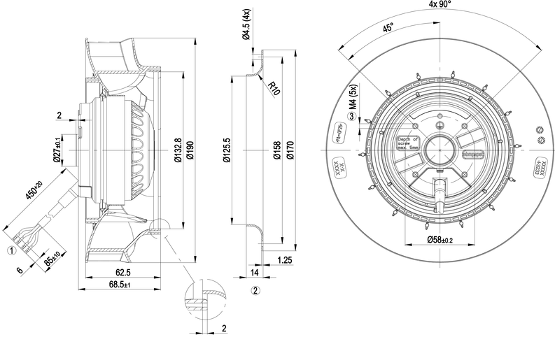 ebmpapst Puhallin r2e190ra2605 1,5uf 52w