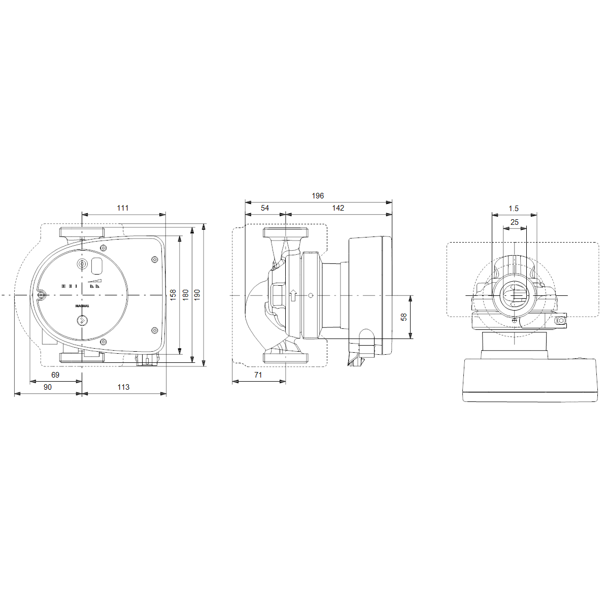 grundfos Cirkulator grundfos magna1 25-100 n 180 1x230v