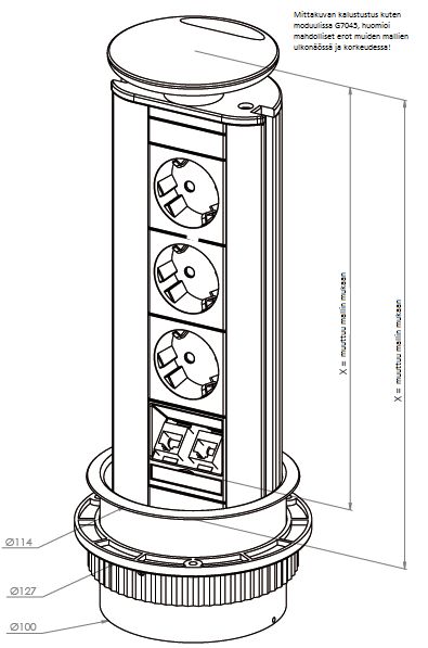 hager Pop-up 3 kraftuttag silver