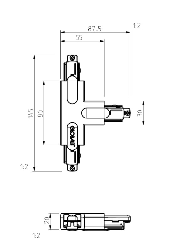 global trac T-kappale global trac gb37-2 1-v musta