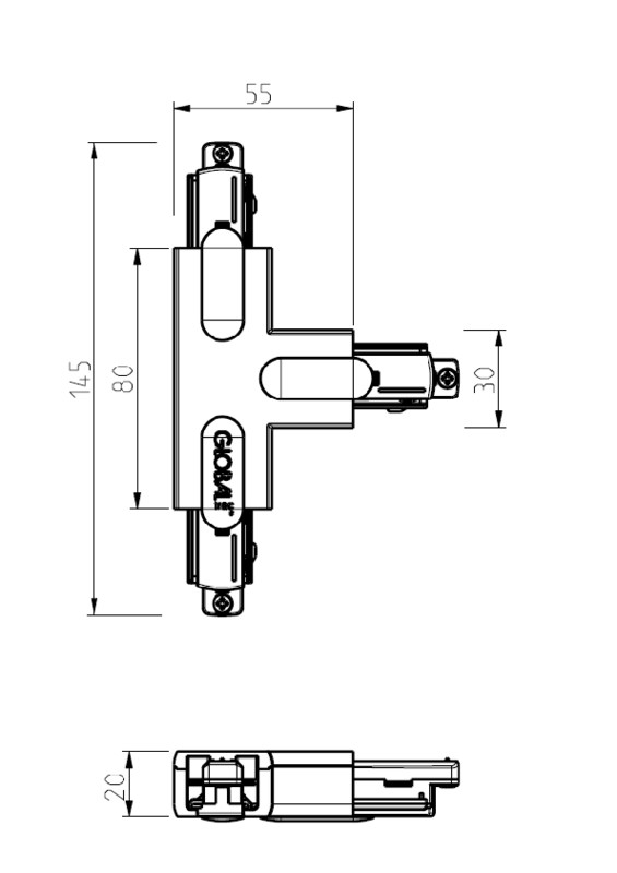 global trac T-kappale global trac gb40-2 1-v musta