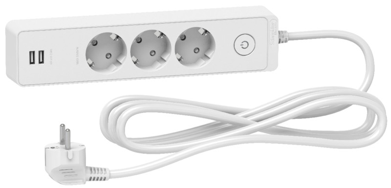 SISÄJATKOJOHTO SCHNEIDER UNICA 3M 3-OS 2XUSB VALKOINEN