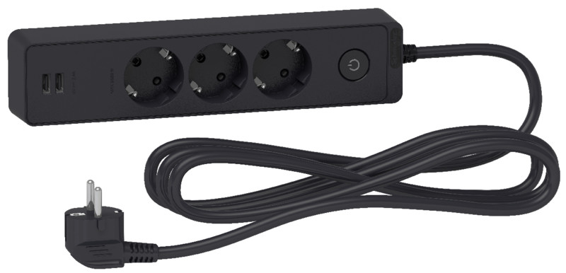 schneider electric Extention cord schneider unica 3m 3-way 2xusb black