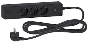 schneider electric Extention cord schneider unica 3m 3-way 2xusb black