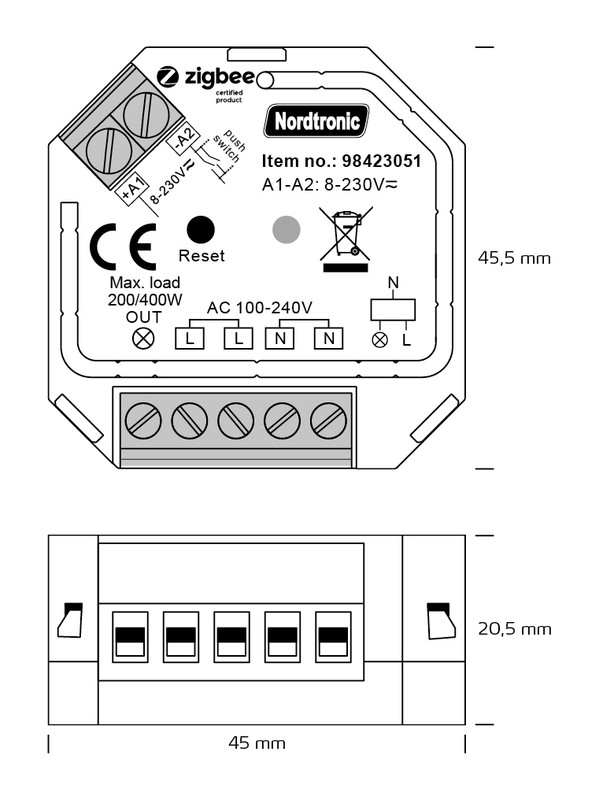 nordtronic Control unit box relay zigbee 400w 100-240v 2.4ghz zigbee