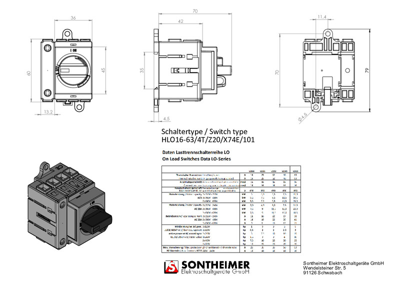sontheimer Huvudbrytare hlo40/4t/z20/z74e/f908