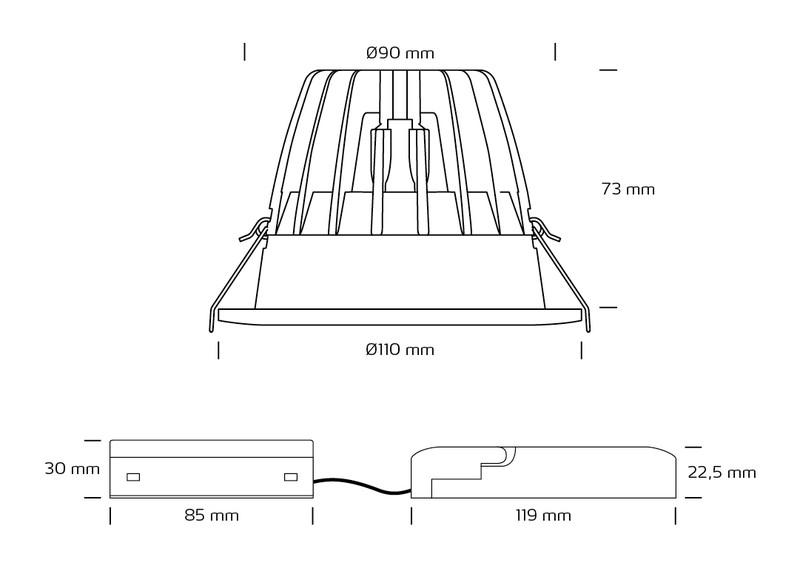nordtronic Downlight zita ip20 15w 3000k 1080lm whround