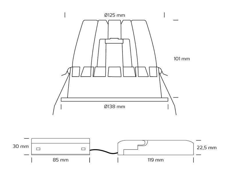 nordtronic Downlight zita ip20 15w 3k 2000lm wh round